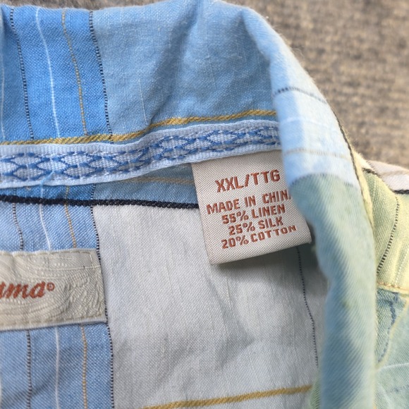 Tommy Bahama Shirt 2XL Blue Green Plaid Short Sleeve Linen Silk Blend Button Up - Picture 3 of 7
